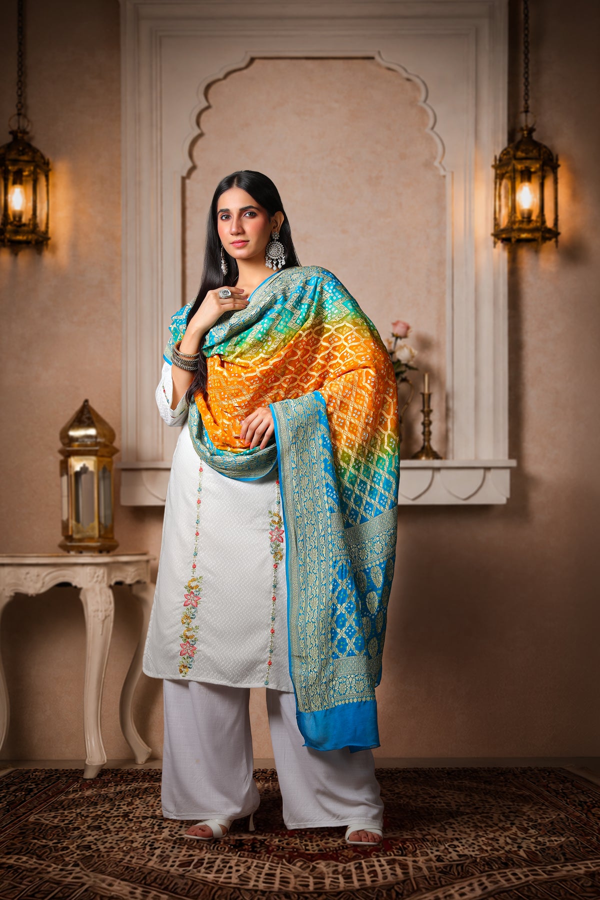 Meghdoot – Pure Handwoven Silk Georgette, Rai Bandhani Dupatta