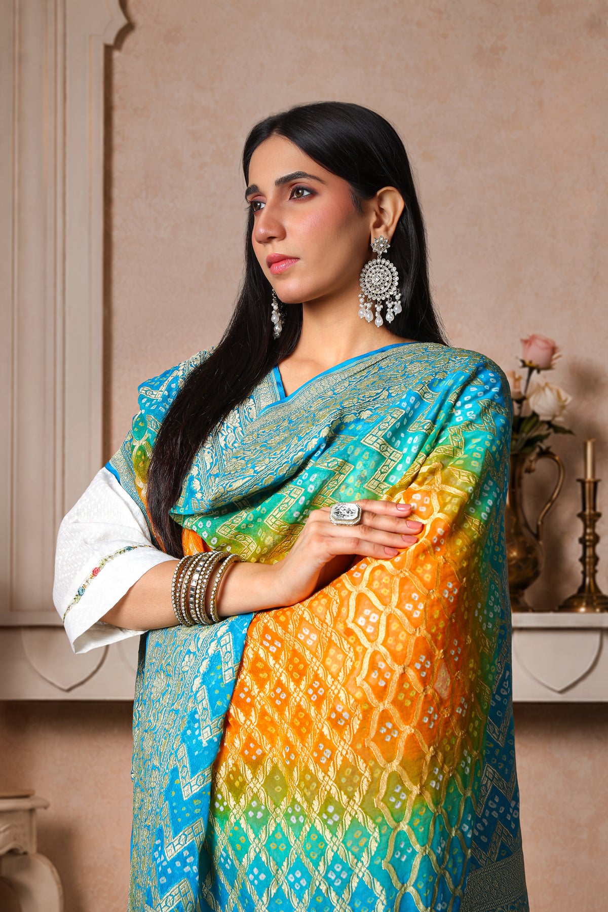 Meghdoot – Pure Handwoven Silk Georgette, Rai Bandhani Dupatta