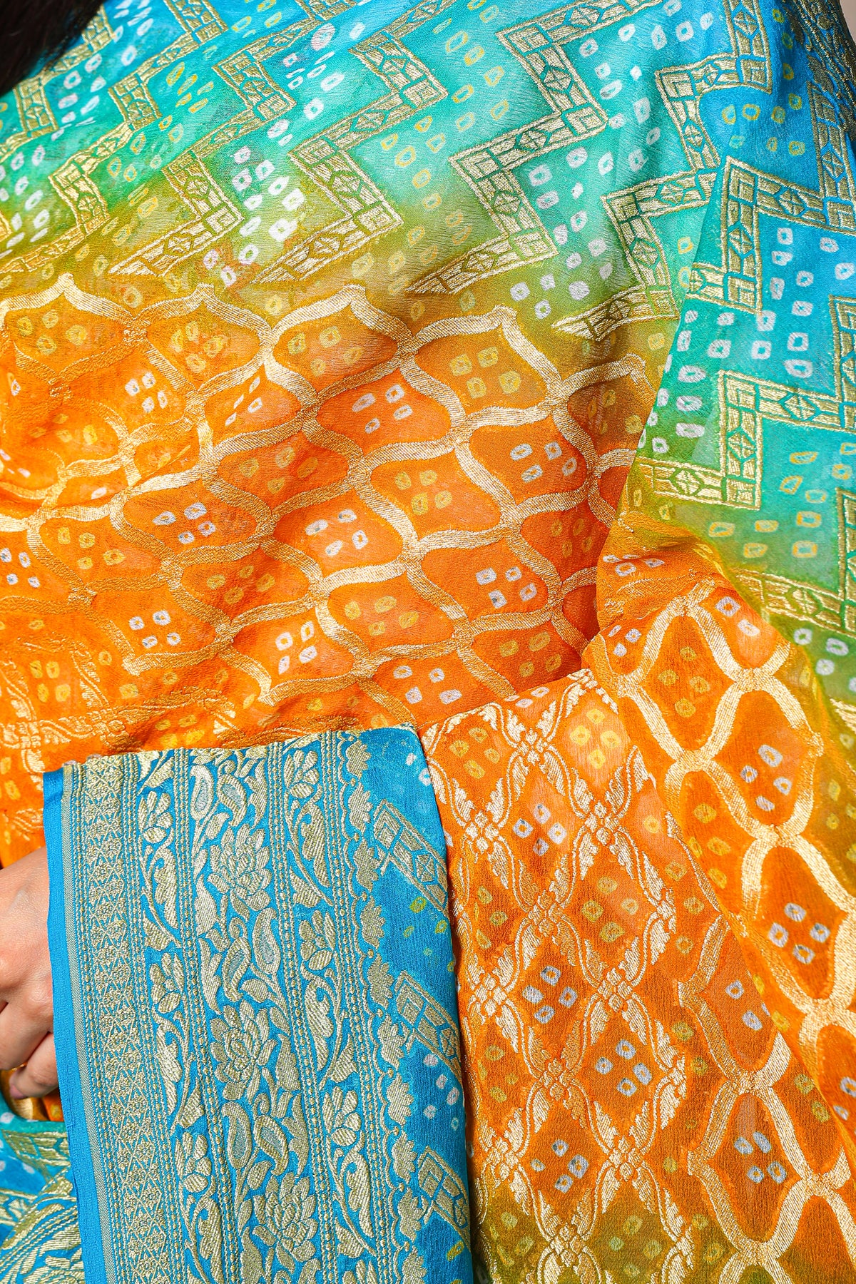Meghdoot – Pure Handwoven Silk Georgette, Rai Bandhani Dupatta