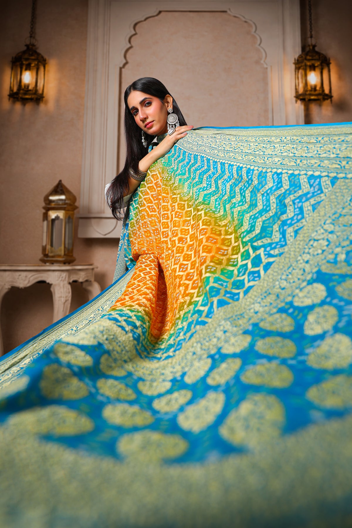 Meghdoot – Pure Handwoven Silk Georgette, Rai Bandhani Dupatta