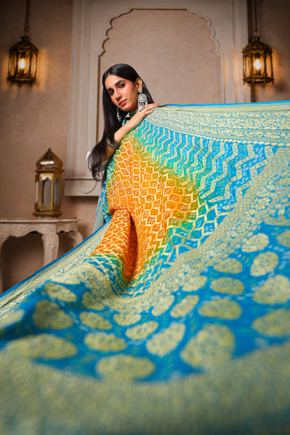 Meghdoot – Pure Handwoven Silk Georgette, Rai Bandhani Dupatta