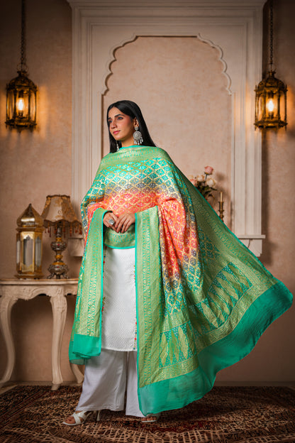 Madhumalti – Pure Handwoven Silk Georgette, Rai Bandhani Dupatta