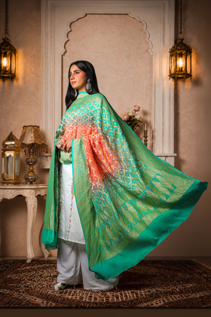 Madhumalti – Pure Handwoven Silk Georgette, Rai Bandhani Dupatta