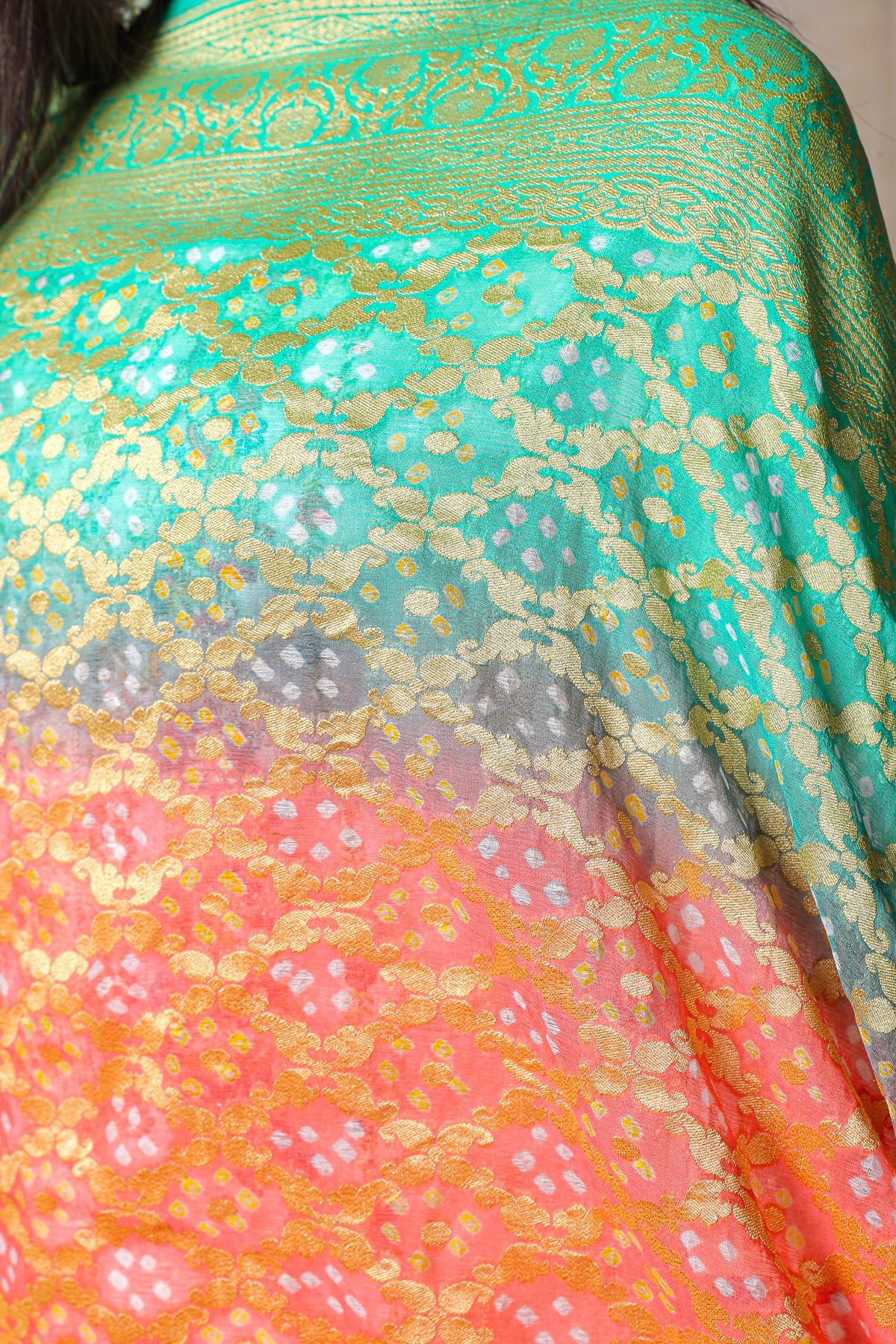 Madhumalti – Pure Handwoven Silk Georgette, Rai Bandhani Dupatta