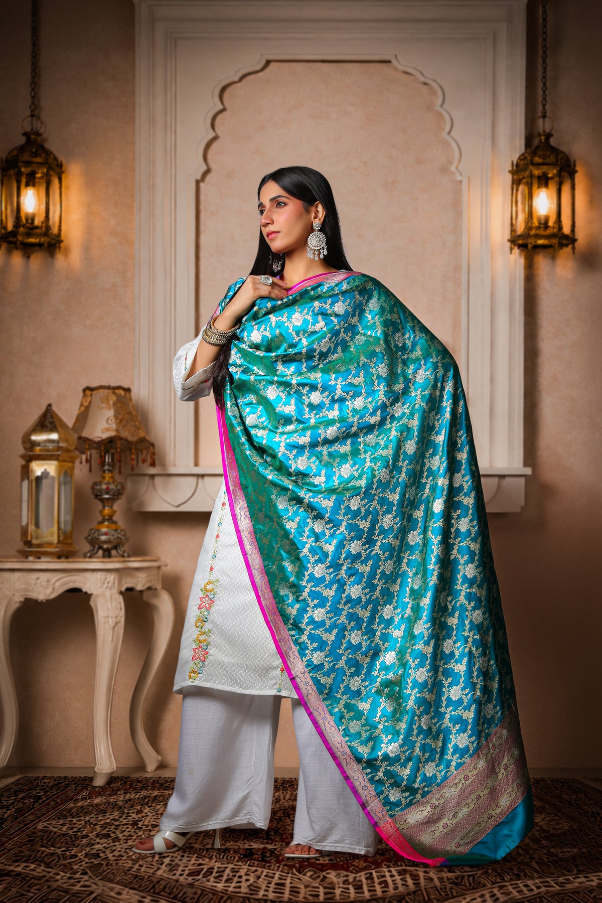 Neelkamal – 100% Pure Silk Banarasi Dupatta, Turquoise