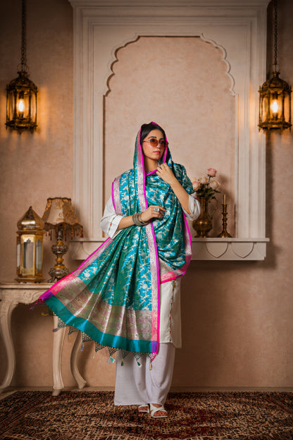 Neelkamal – 100% Pure Silk Banarasi Dupatta, Turquoise