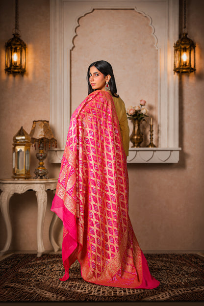 Rangrez – Pure Handwoven Silk Georgette Rai Bandhani Dupatta
