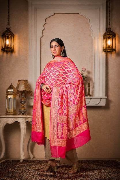 Rangrez – Pure Handwoven Silk Georgette Rai Bandhani Dupatta