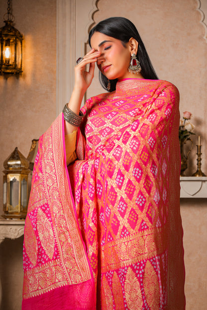 Rangrez – Pure Handwoven Silk Georgette Rai Bandhani Dupatta