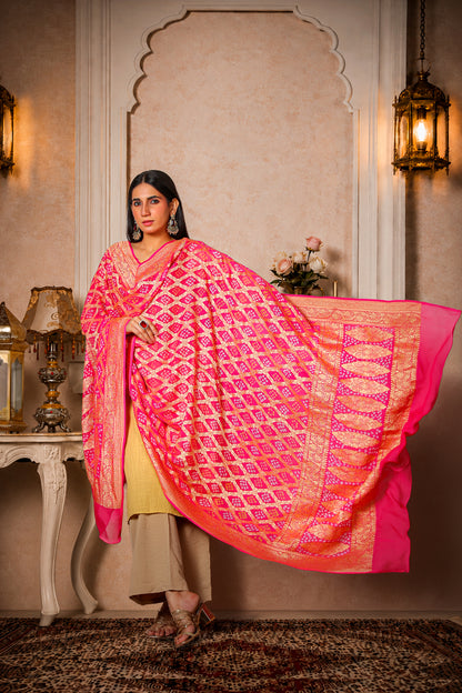 Rangrez – Pure Handwoven Silk Georgette Rai Bandhani Dupatta