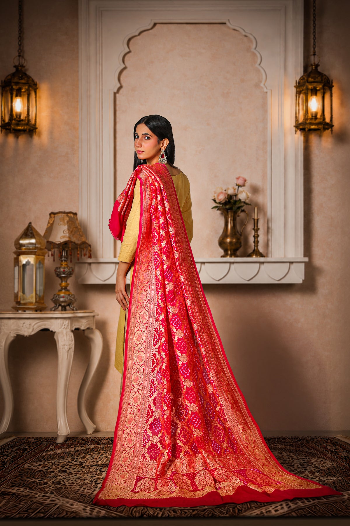 Raas – Pure Handwoven Silk Georgette, Rai Bandhani Dupatta