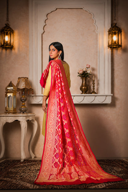 Raas – Pure Handwoven Silk Georgette, Rai Bandhani Dupatta