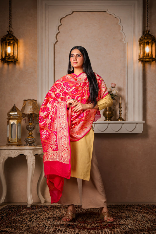 Raas – Pure Handwoven Silk Georgette, Rai Bandhani Dupatta