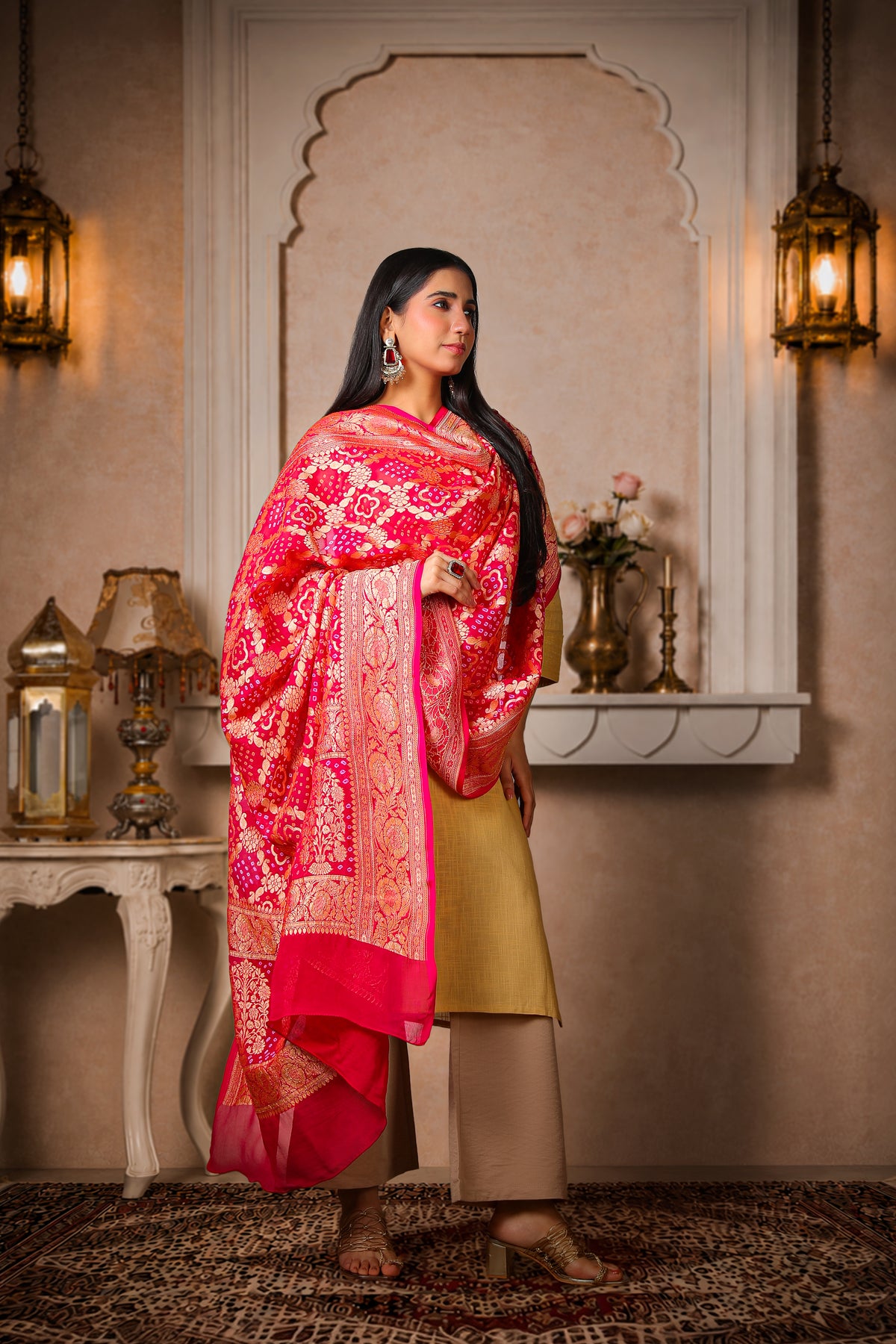 Raas – Pure Handwoven Silk Georgette, Rai Bandhani Dupatta