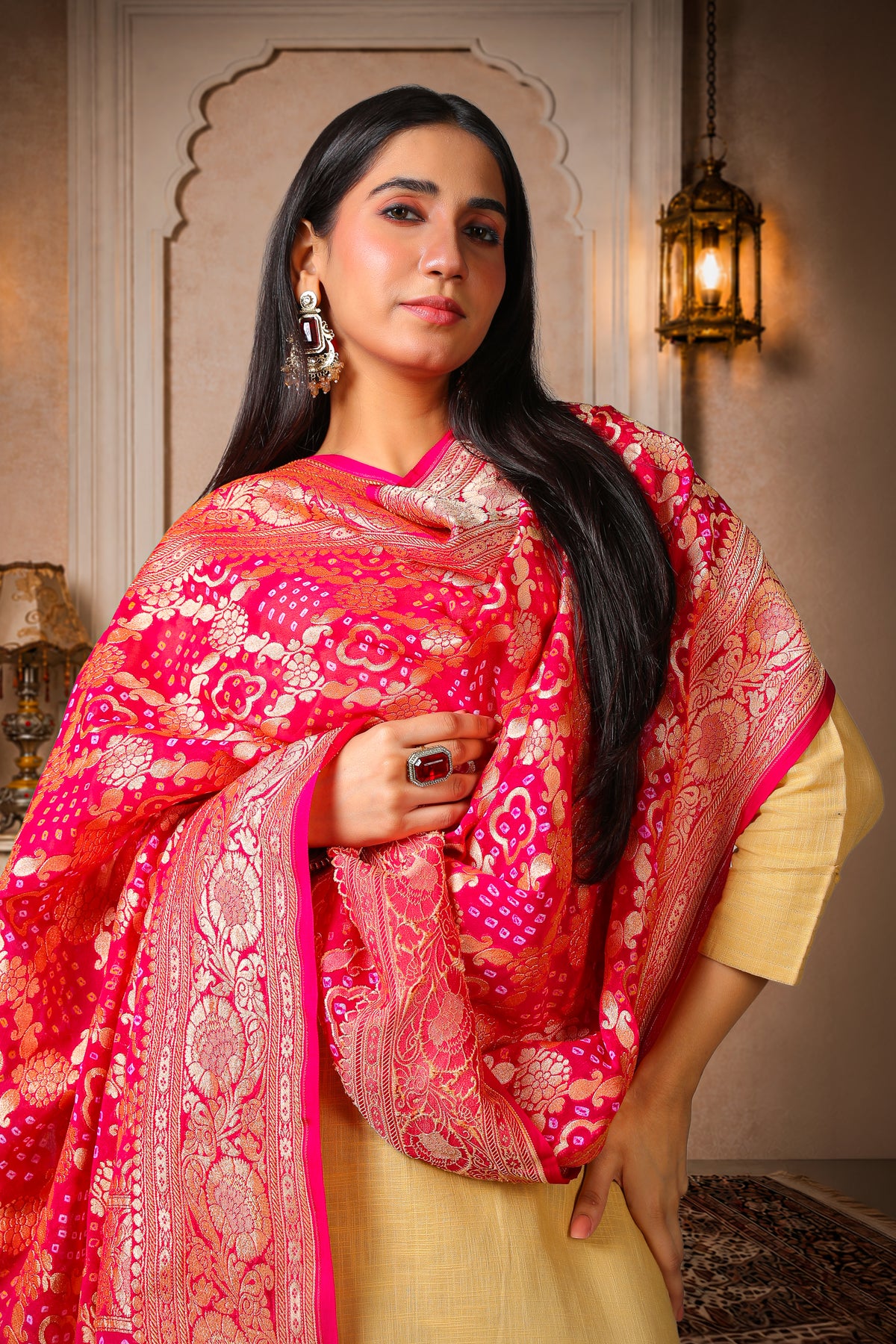 Raas – Pure Handwoven Silk Georgette, Rai Bandhani Dupatta