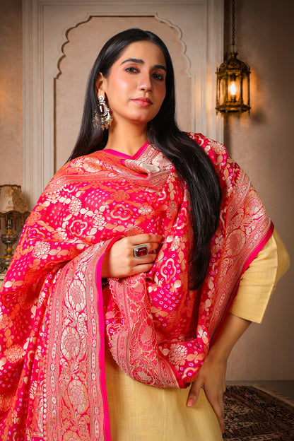 Raas – Pure Handwoven Silk Georgette, Rai Bandhani Dupatta