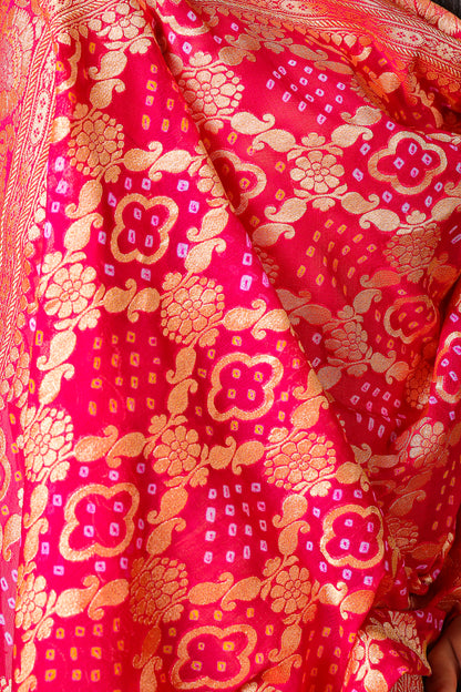Raas – Pure Handwoven Silk Georgette, Rai Bandhani Dupatta