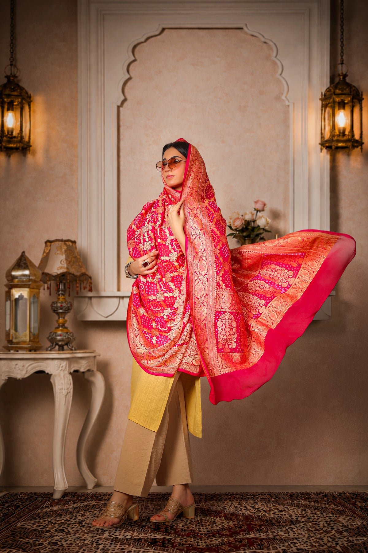 Raas – Pure Handwoven Silk Georgette, Rai Bandhani Dupatta