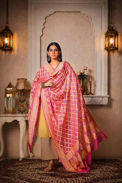 Gulnaar – Pure Handwoven Silk Georgette, Rai Bandhani Dupatta