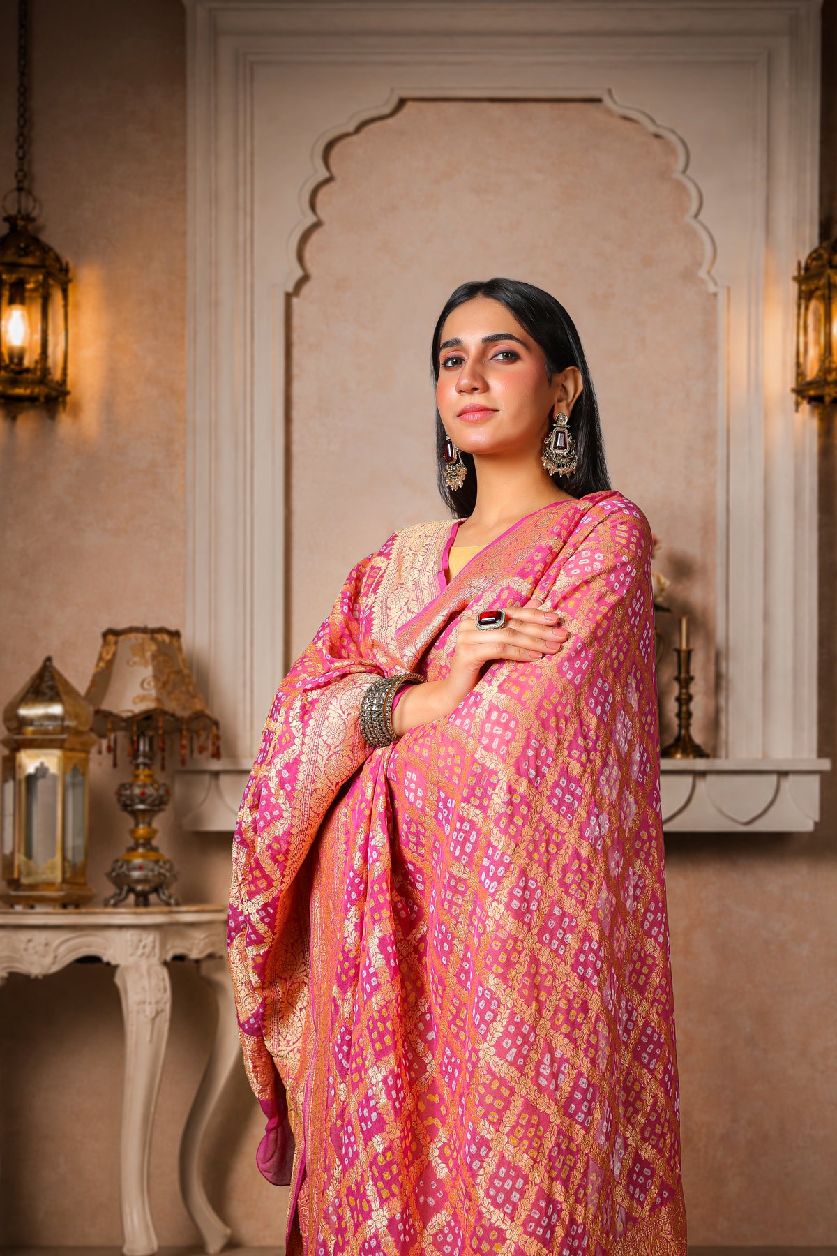Gulnaar – Pure Handwoven Silk Georgette, Rai Bandhani Dupatta