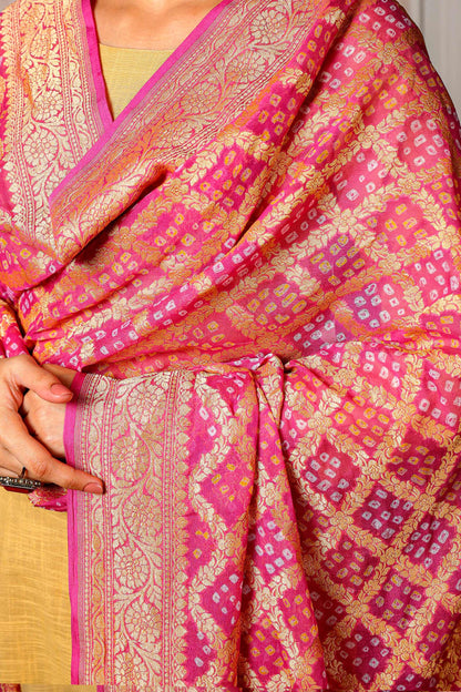 Gulnaar – Pure Handwoven Silk Georgette, Rai Bandhani Dupatta