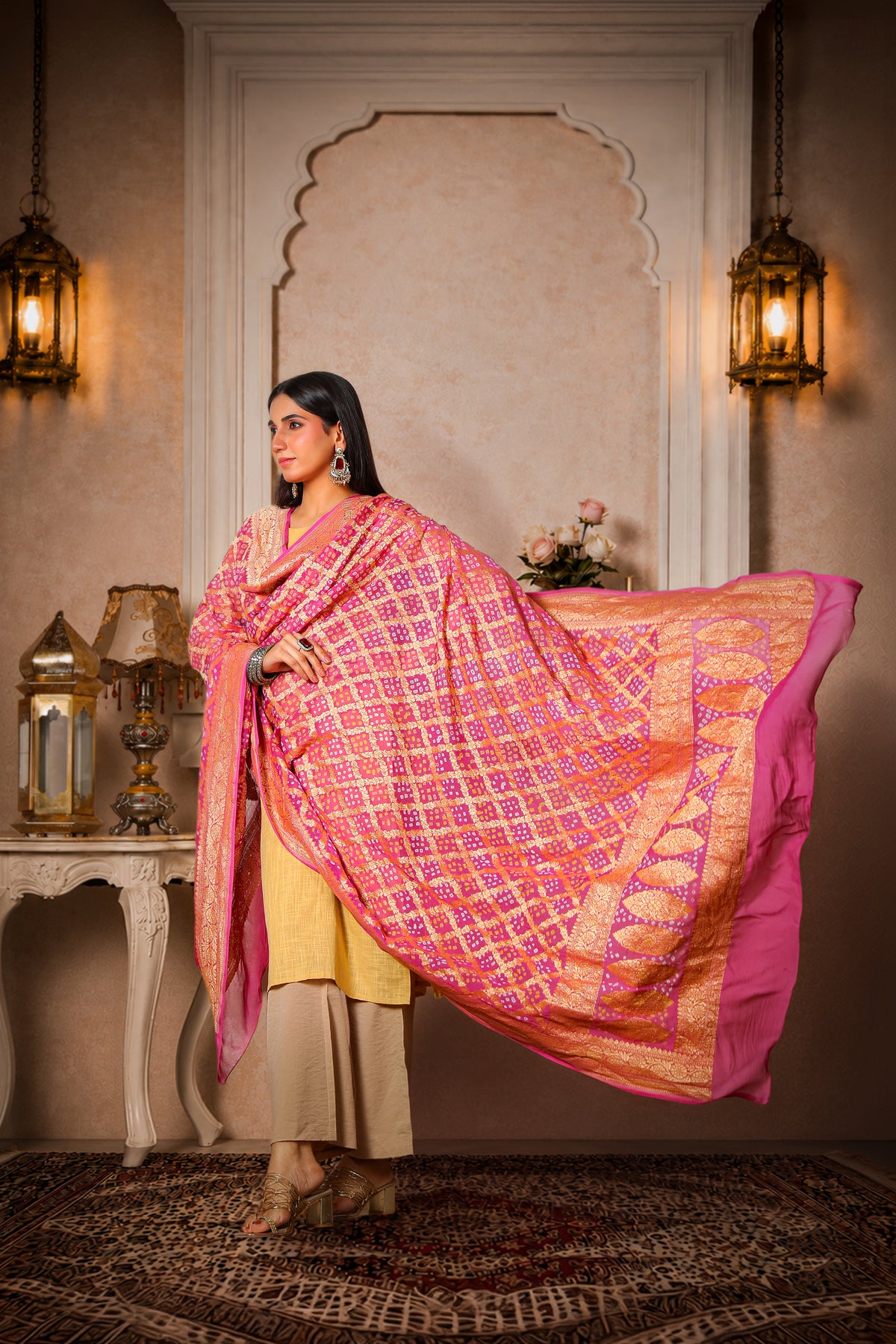 Gulnaar – Pure Handwoven Silk Georgette, Rai Bandhani Dupatta
