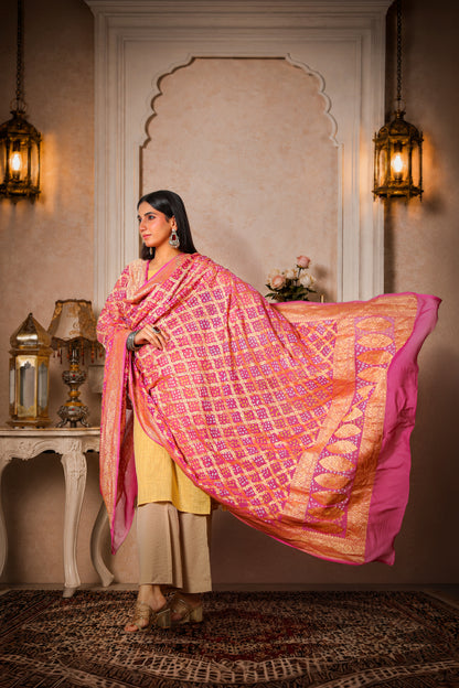 Gulnaar – Pure Handwoven Silk Georgette, Rai Bandhani Dupatta