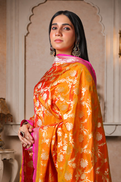 Agni – 100% Pure Silk Banarasi Dupatta in Rust Orange & Magenta