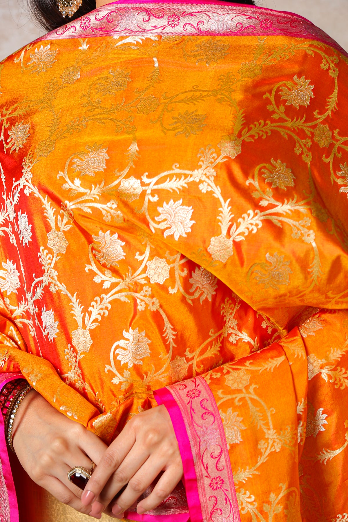 Agni – 100% Pure Silk Banarasi Dupatta in Rust Orange & Magenta