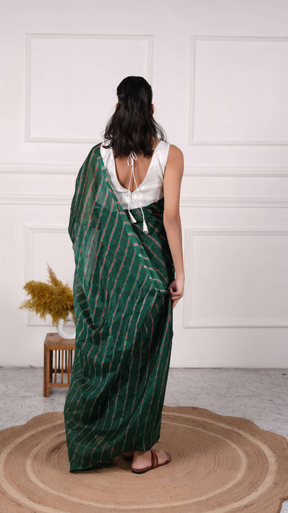 Pure Chiffon Lehariya Saree, Viscose Chiffon, Color-Olive Green w/Red