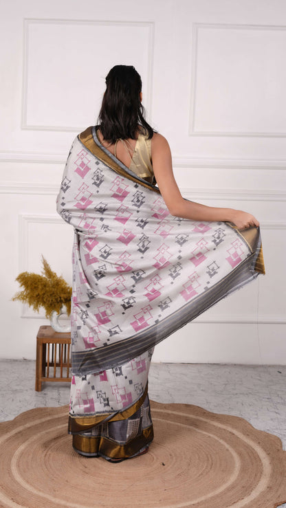 Contemporary design Patola Saree, Mulberry Silk, Color-Grey