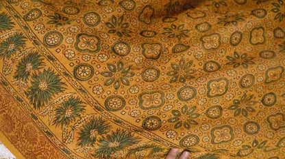 Ajrakh Dupatta with zari border, 100% Silk, Color-Mustard Yellow