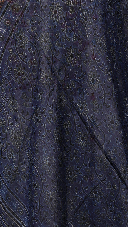 Ajrakh Dupatta with zari border, 100% Silk, Color-Navy Blue