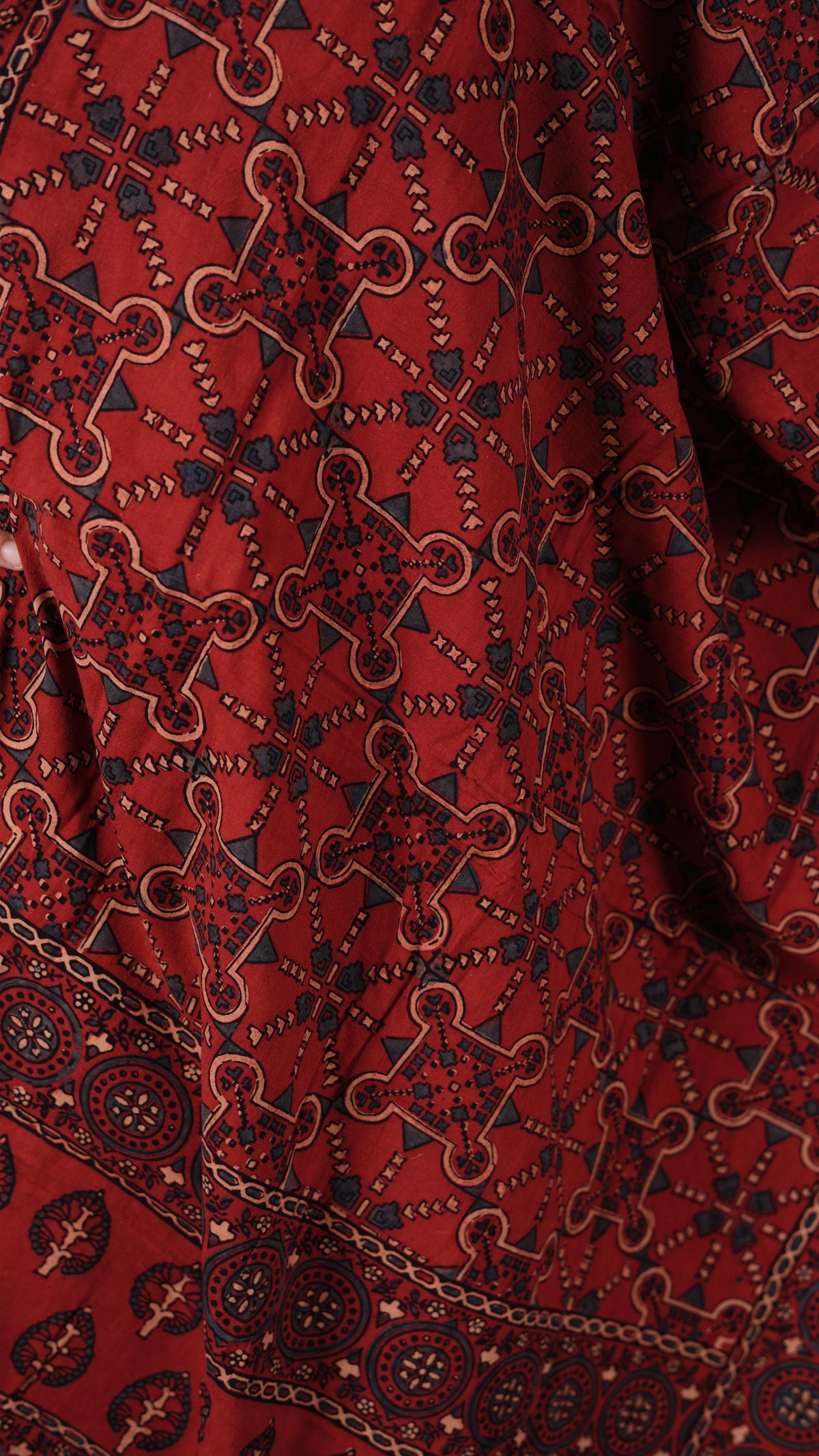 Ajrakh Dupatta, 100% Cotton, Color-Maroon