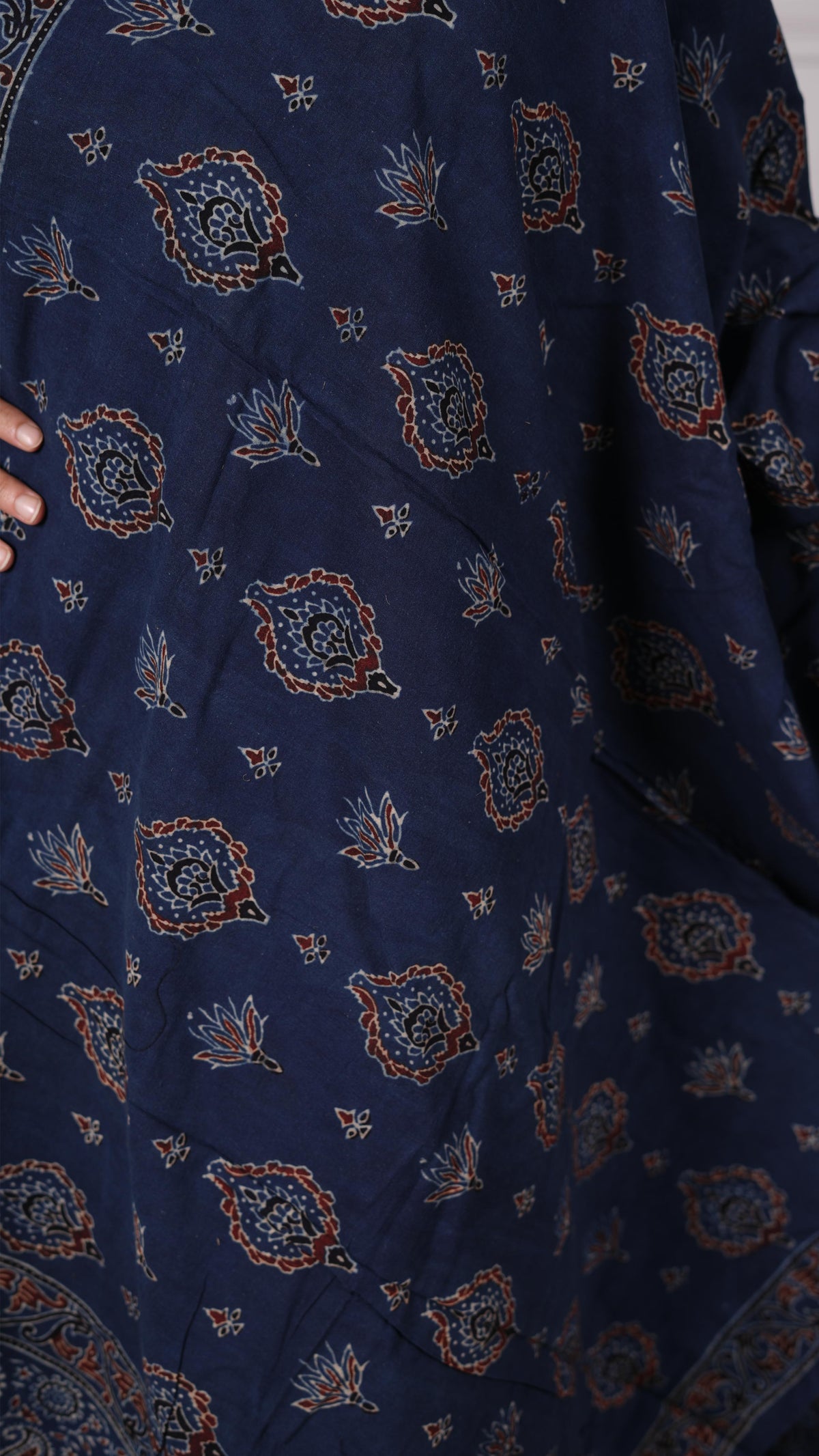 Ajrakh Dupatta, 100% Cotton, Color Navy Blue