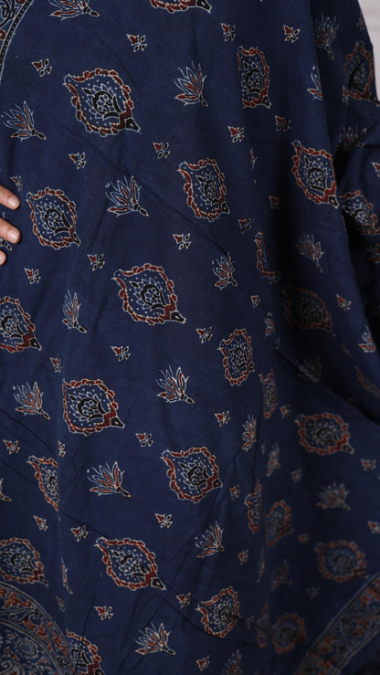 Ajrakh Dupatta, 100% Cotton, Color Navy Blue