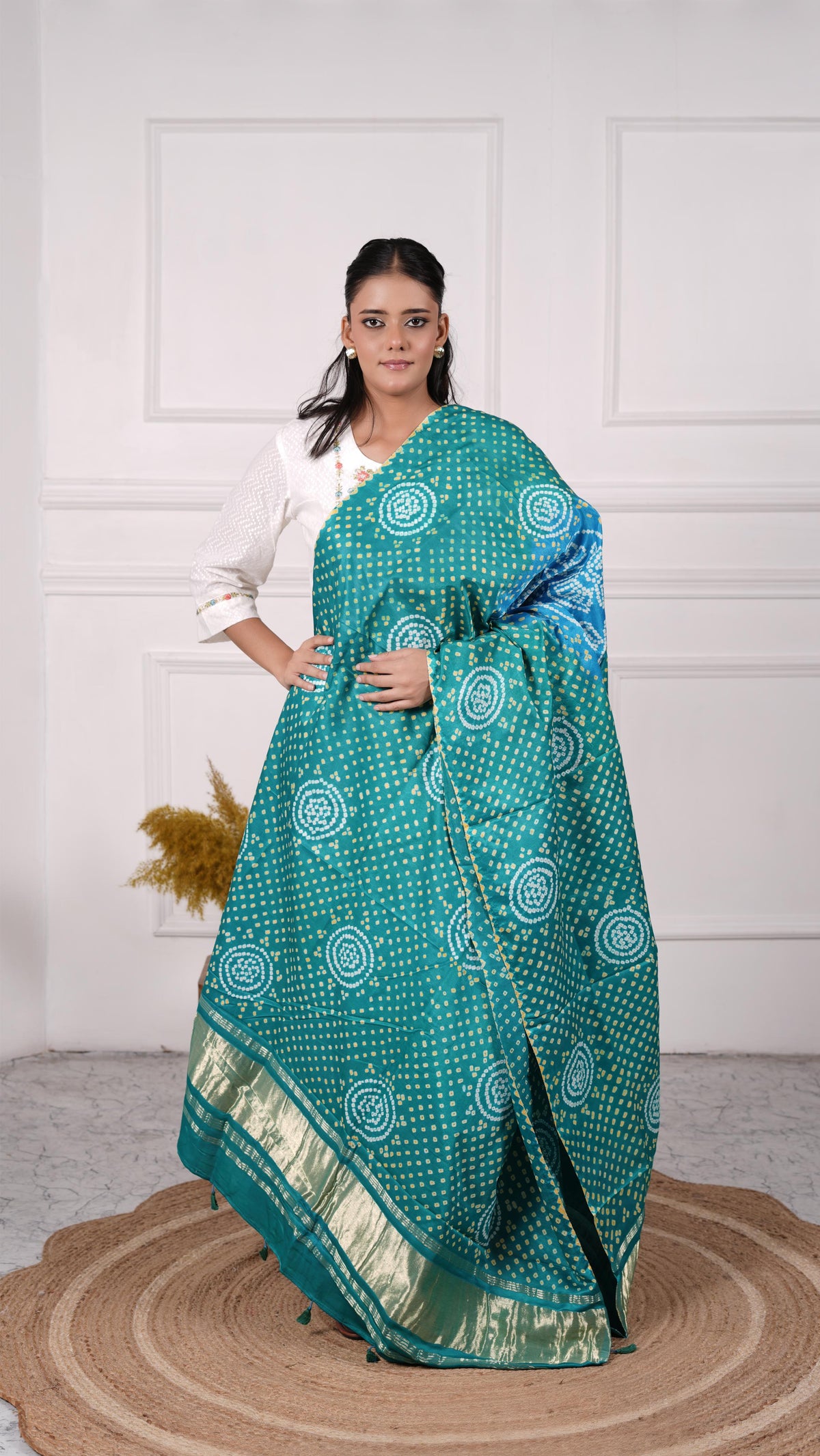 Gujrati Bandhej Dupatta, Gajji Silk, Color-Green