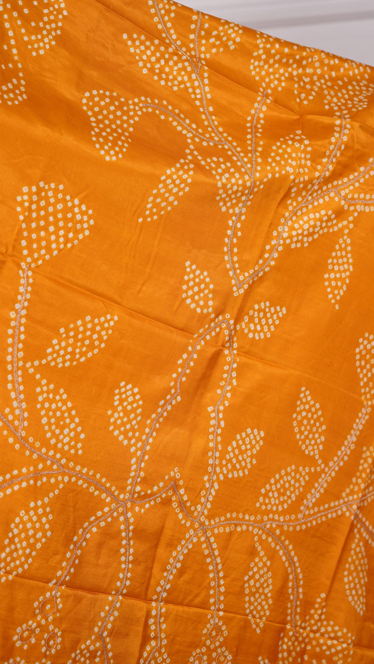 Gujrati Bandhej Dupatta with zari embroidery, Gajji Silk, Color-Golden Yellow