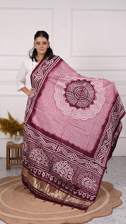 Gujrati Bandhej Dupatta, Gajji Silk, Color-Brown