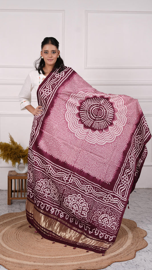 Gujrati Bandhej Dupatta, Gajji Silk, Color-Brown