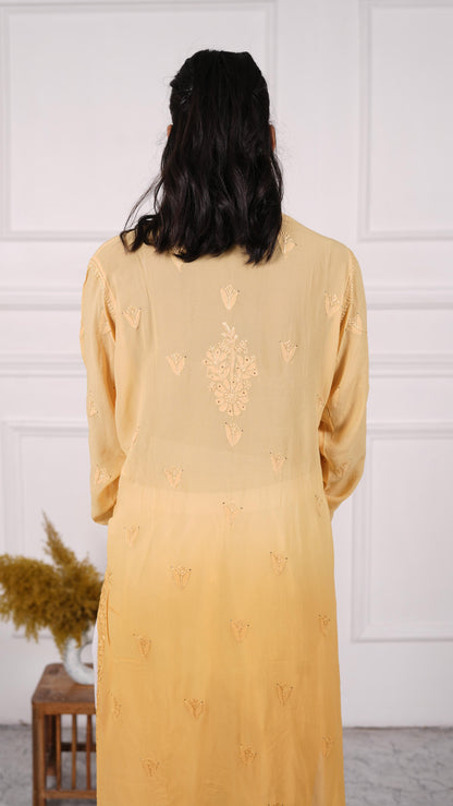 Chikankari stitched kurti, Georgette, Color-Yellow