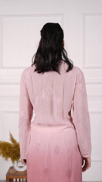 Chikankari stitched kurti, Georgette, Color-Dusty Rose,