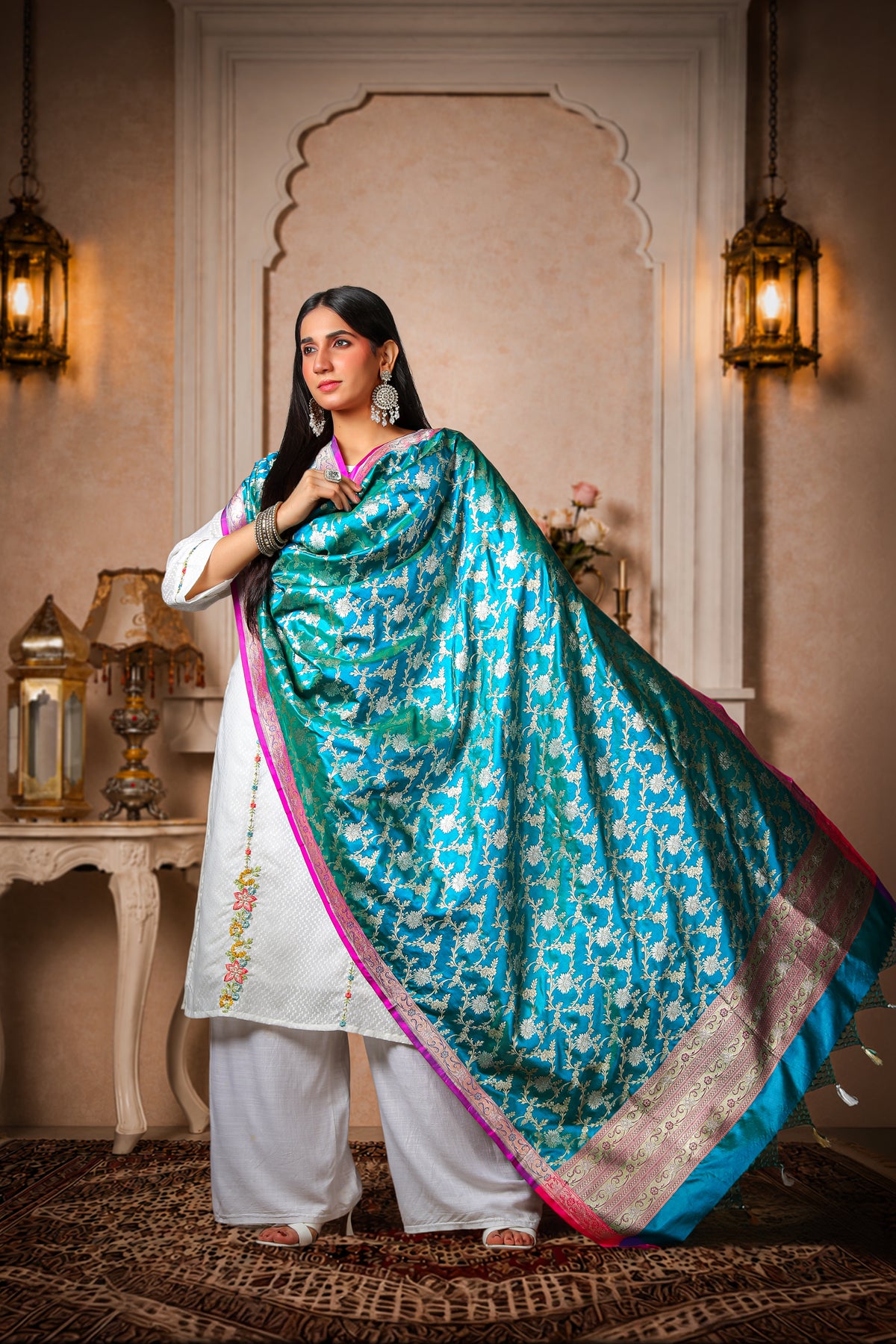 Neelkamal – 100% Pure Silk Banarasi Dupatta, Turquoise