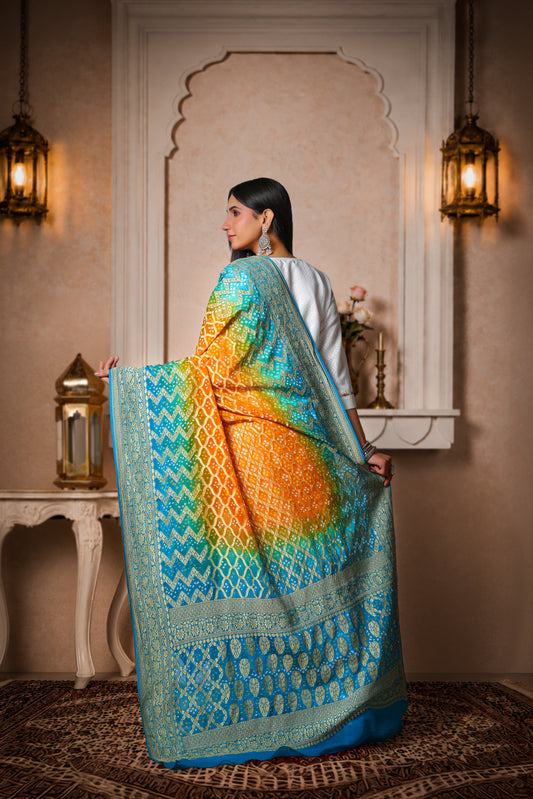 Meghdoot – Pure Handwoven Silk Georgette, Rai Bandhani Dupatta