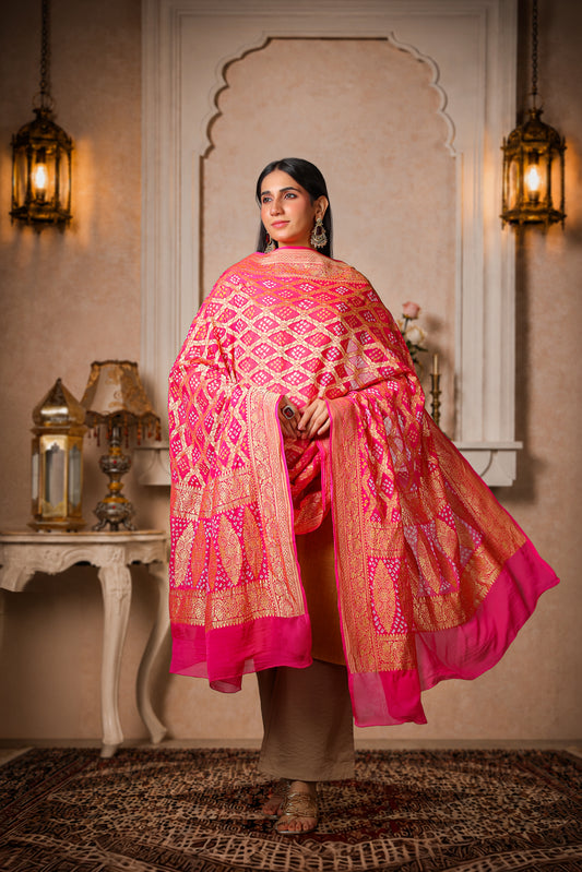 Rangrez – Pure Handwoven Silk Georgette Rai Bandhani Dupatta