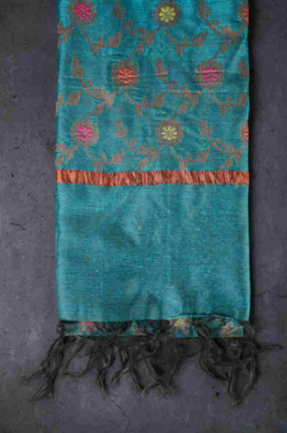Banaras Brocade Dress Material, Rayon, Color-Teal w/Copper Zari